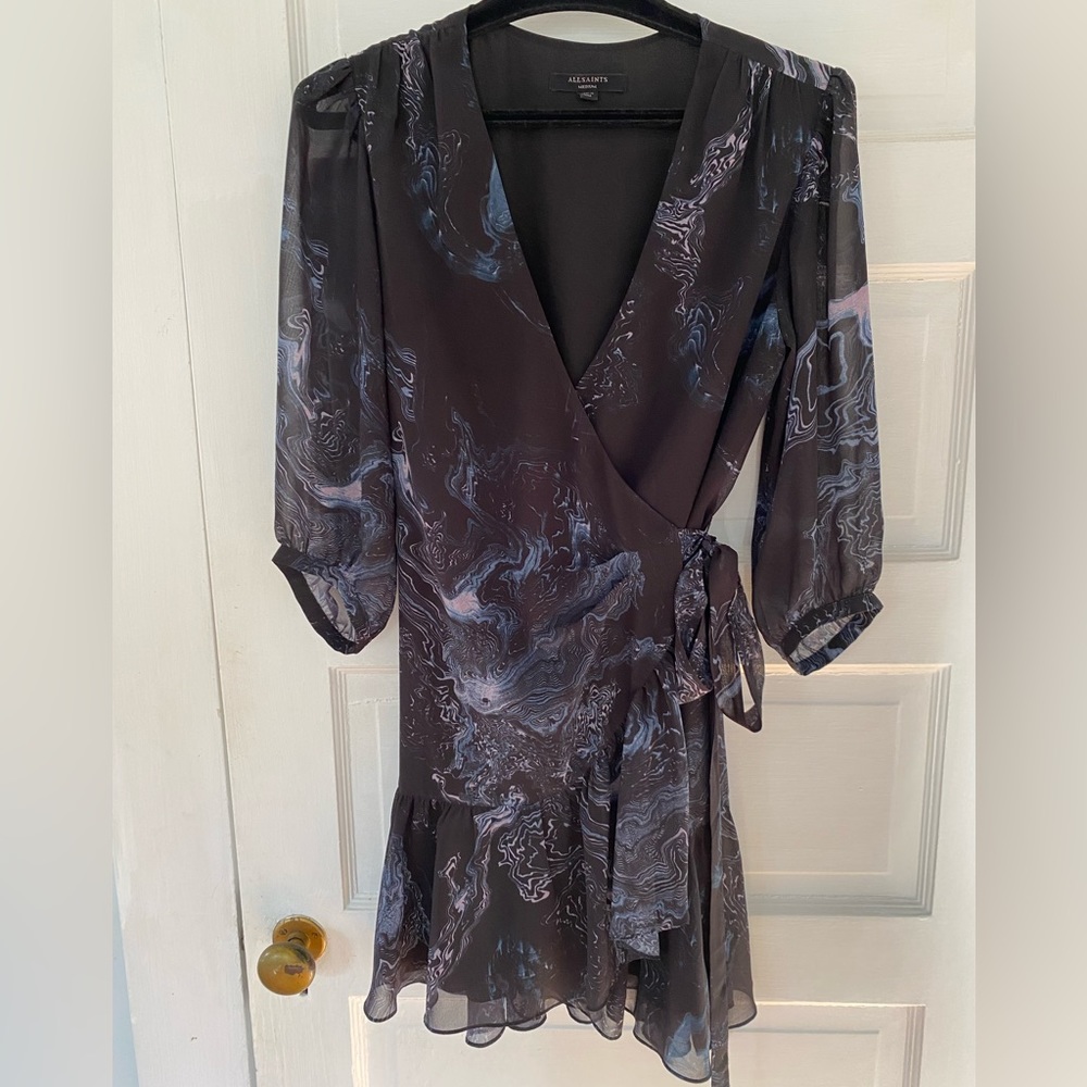 All Saints watercolor wrap dress